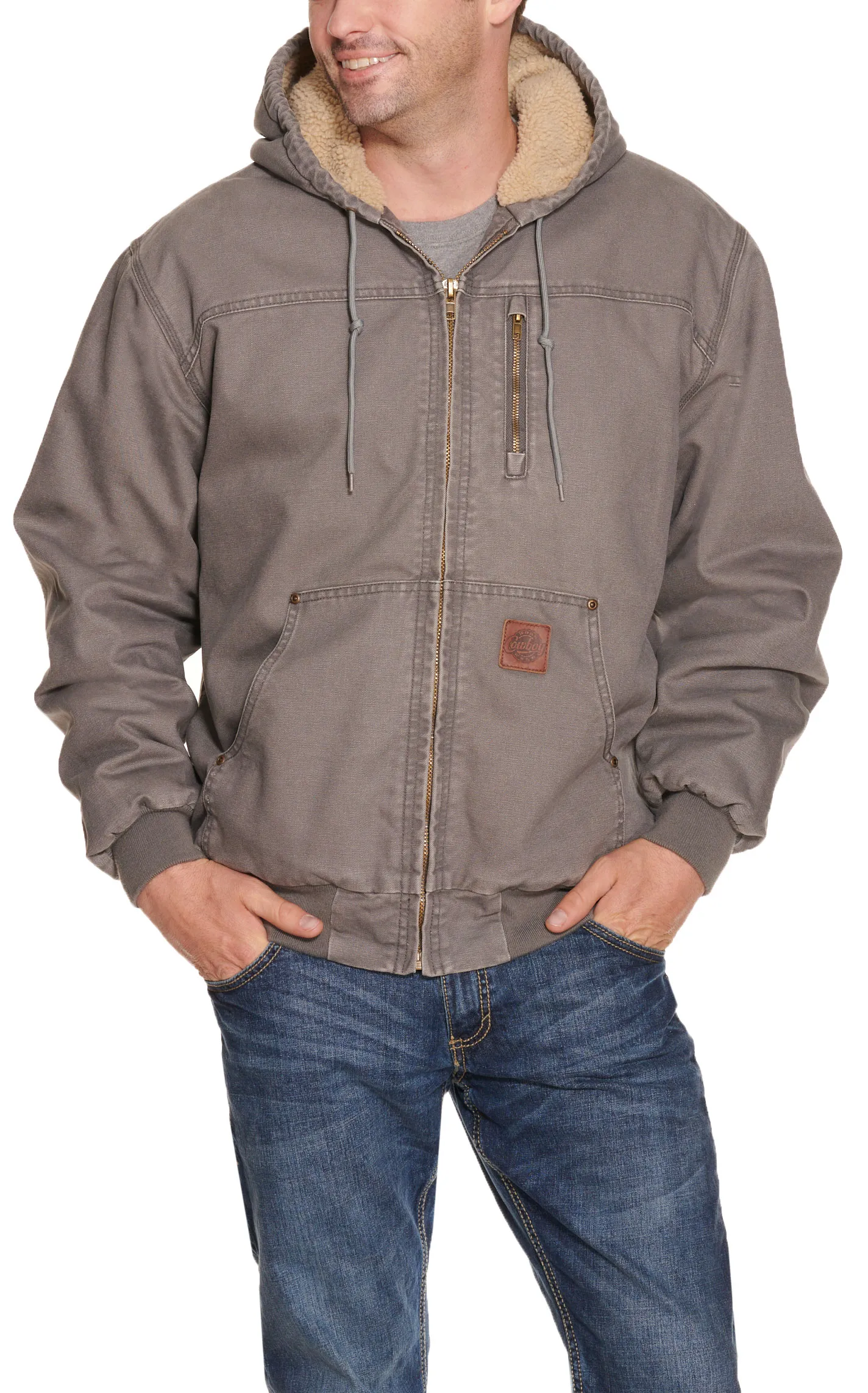 Cowboy Workwear Men's Grey Hooded Canvas Sherpa Lined Jacket