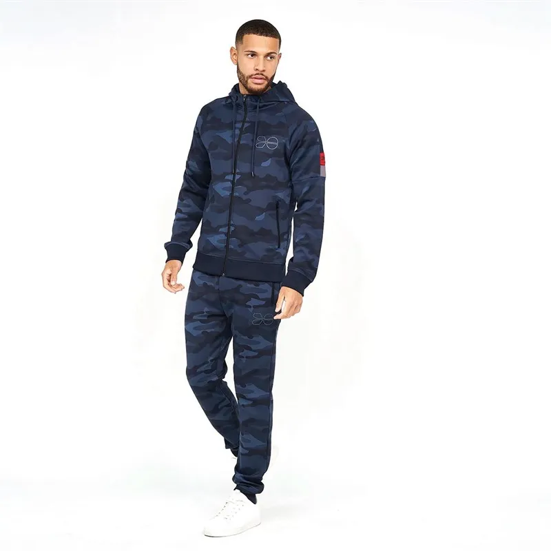 Crosshatch Mens Bricktown AOP Camo Tricot Tracksuit Blue Indigo