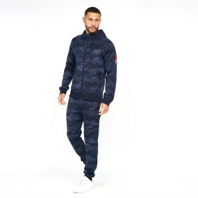 Crosshatch Mens Bricktown AOP Camo Tricot Tracksuit Blue Indigo