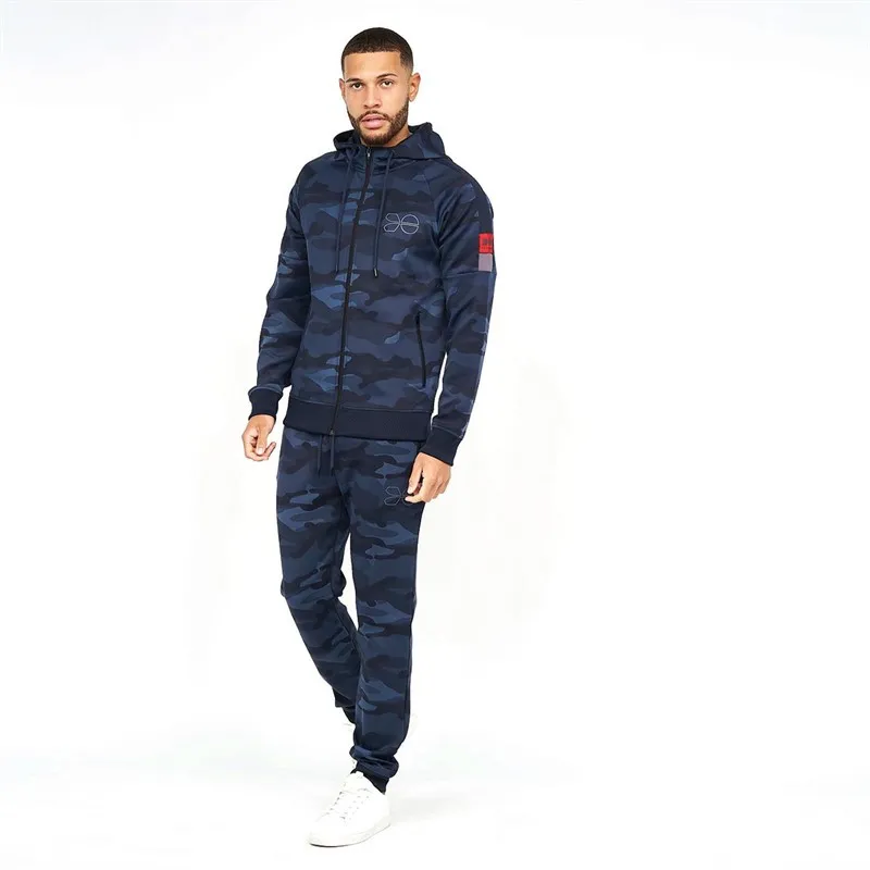 Crosshatch Mens Bricktown AOP Camo Tricot Tracksuit Blue Indigo