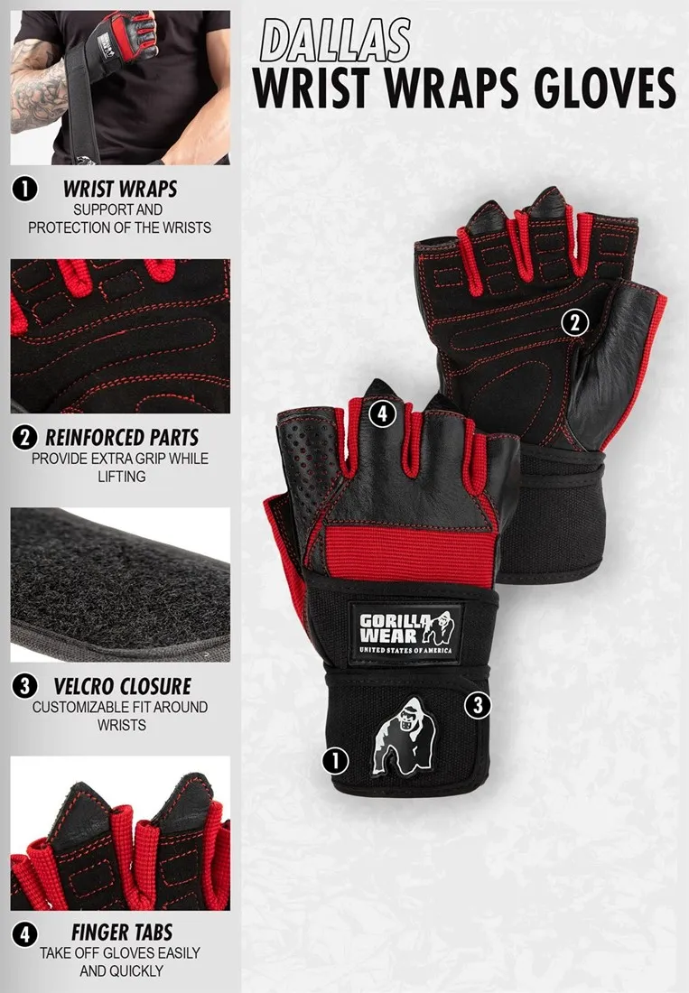 Dallas Wrist Wrap Gloves - Black - 3XL Gorilla Wear