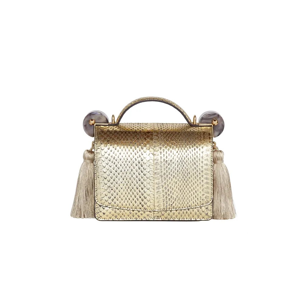 --Dora Gold Snake Top Handle Shoulder Bag-