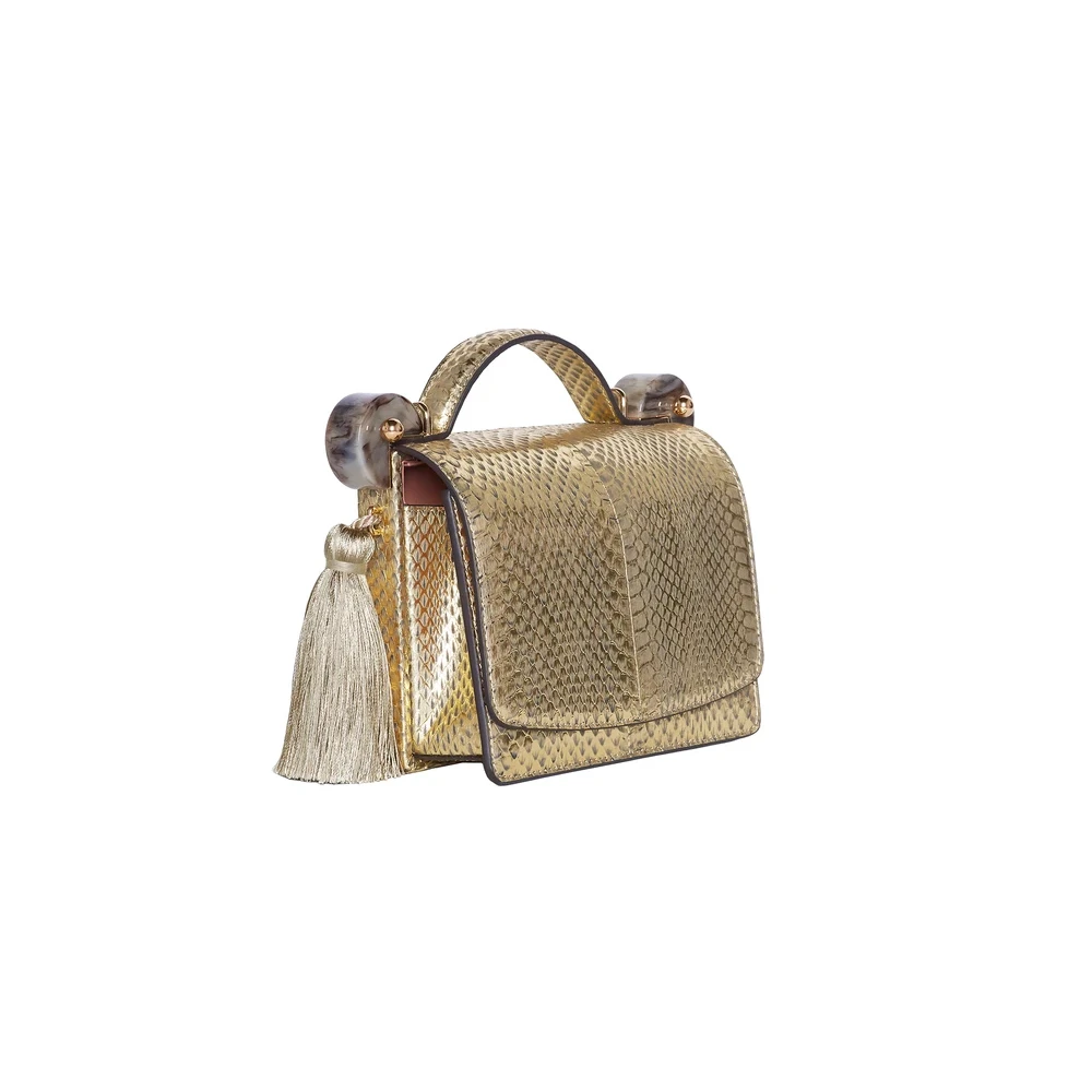 --Dora Gold Snake Top Handle Shoulder Bag-