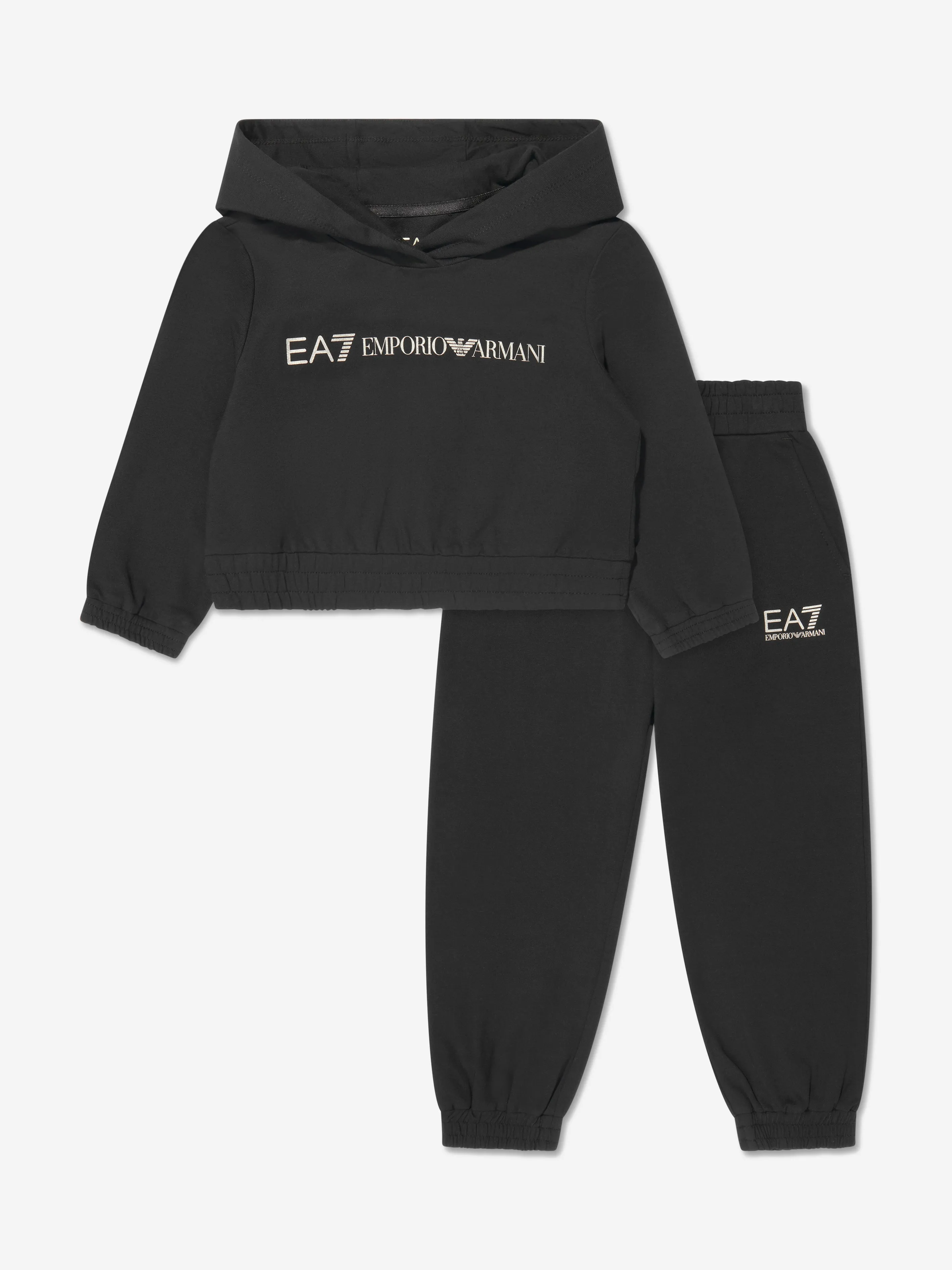 EA7 Emporio Armani Girls Shiny Logo Tracksuit in Black