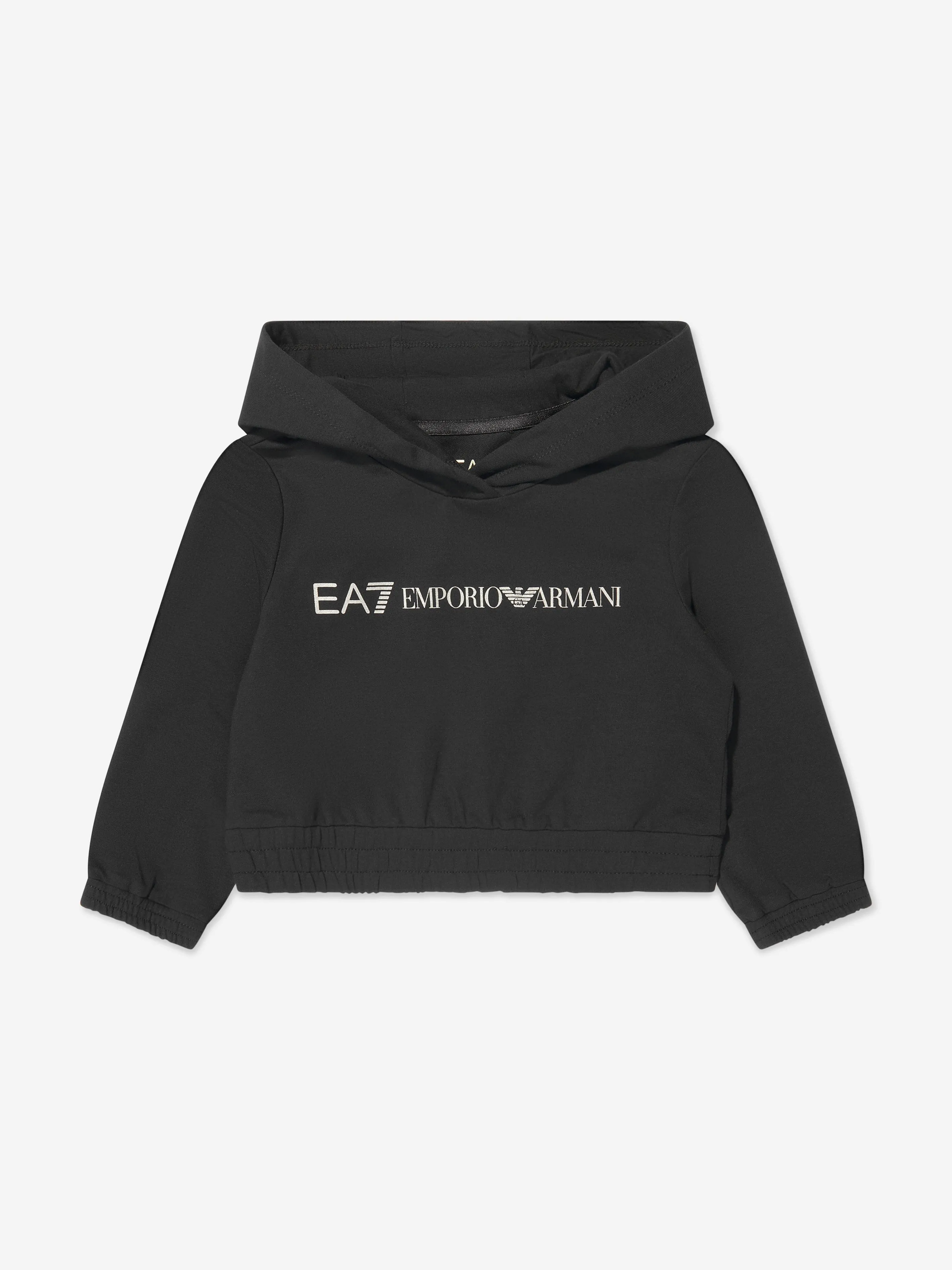 EA7 Emporio Armani Girls Shiny Logo Tracksuit in Black