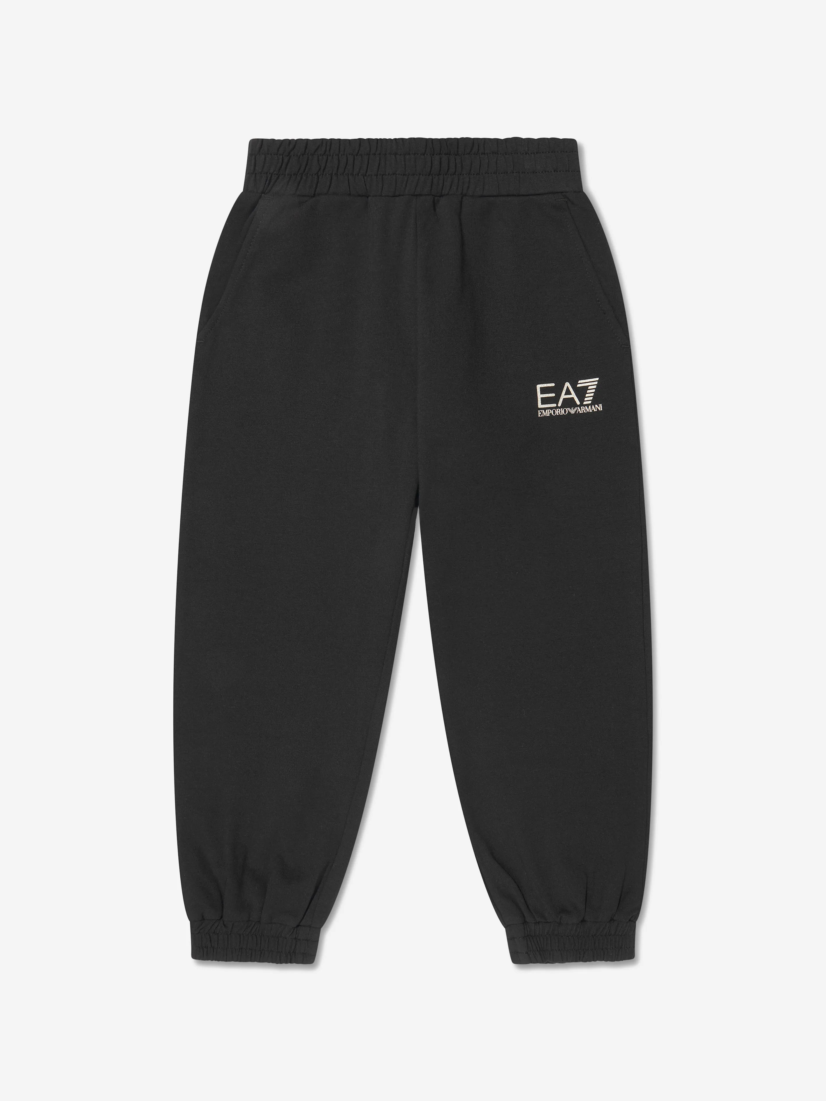 EA7 Emporio Armani Girls Shiny Logo Tracksuit in Black