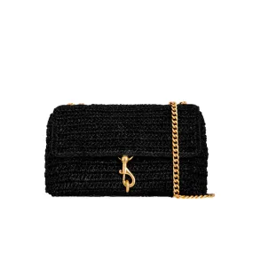 EDIE MD CROSS BODY BAG BLACK RAFFIA