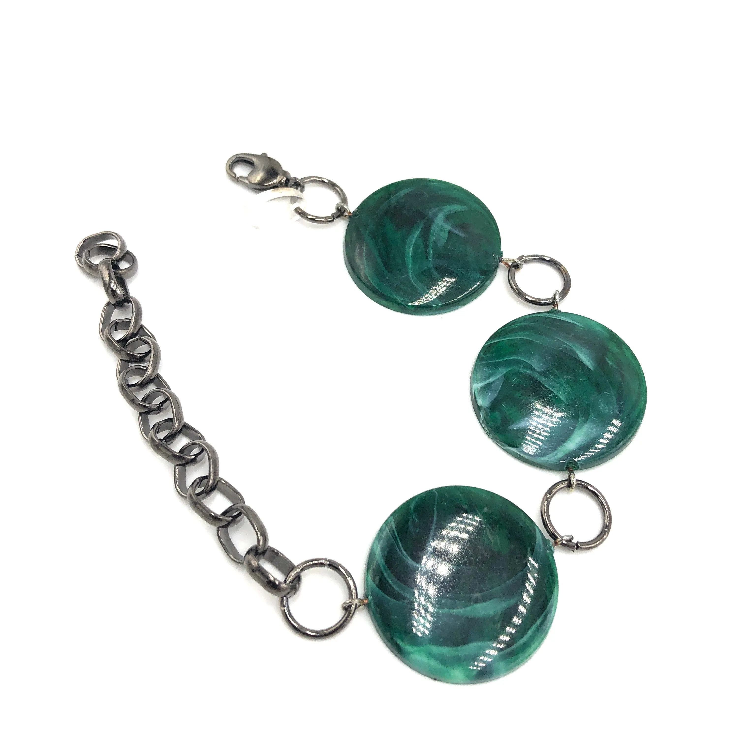 Emerald Marbled Disc Stations Bracelet