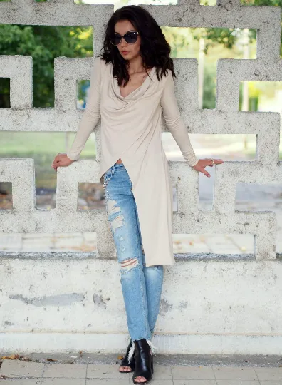 Extravagant Asymmetric Beige tunic