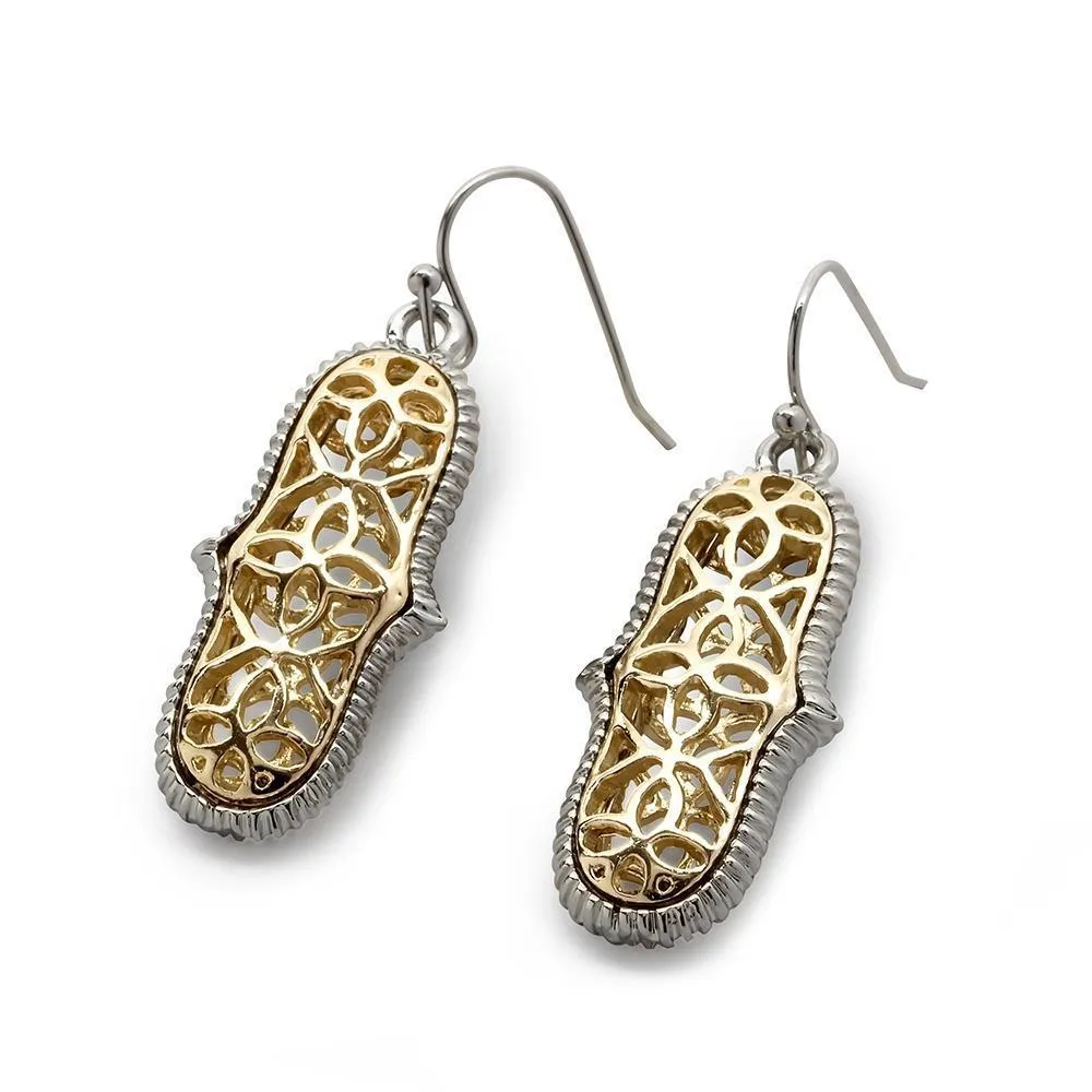 Fancy Filigree Drops Earrings Two Tone