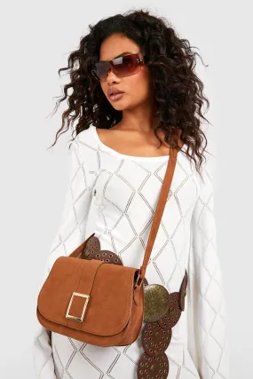 Faux Suede Statement Buckle Cross Body Bag