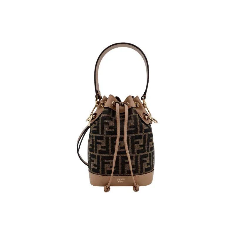     Fendi   Mon Tresor Detachable Shoulder Strap Drawstring Opening And Closing FF Fabric Calf Leather Handheld Single Shoulder 