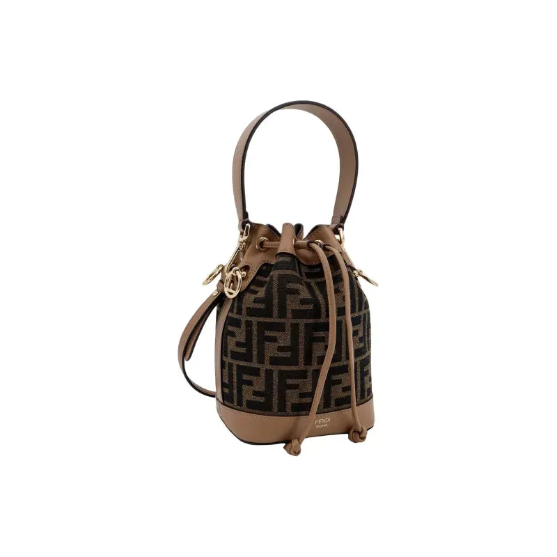     Fendi   Mon Tresor Detachable Shoulder Strap Drawstring Opening And Closing FF Fabric Calf Leather Handheld Single Shoulder 