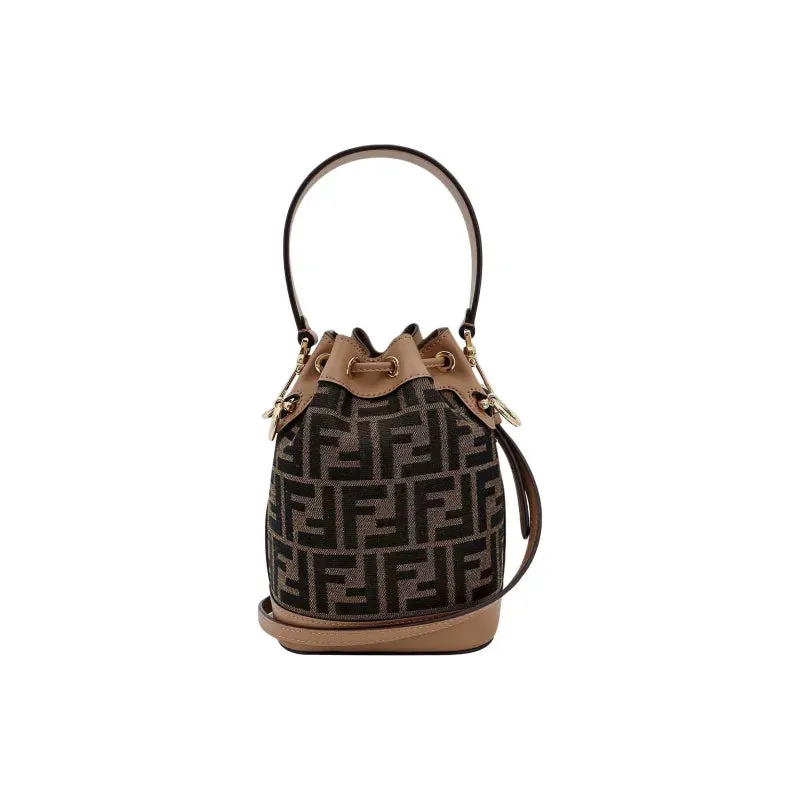     Fendi   Mon Tresor Detachable Shoulder Strap Drawstring Opening And Closing FF Fabric Calf Leather Handheld Single Shoulder 