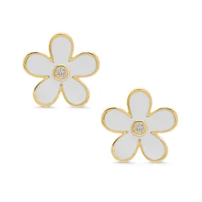 Flower CZ Stud Earrings - White