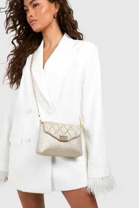 Gold Quilted Cross Body Glitter Bag