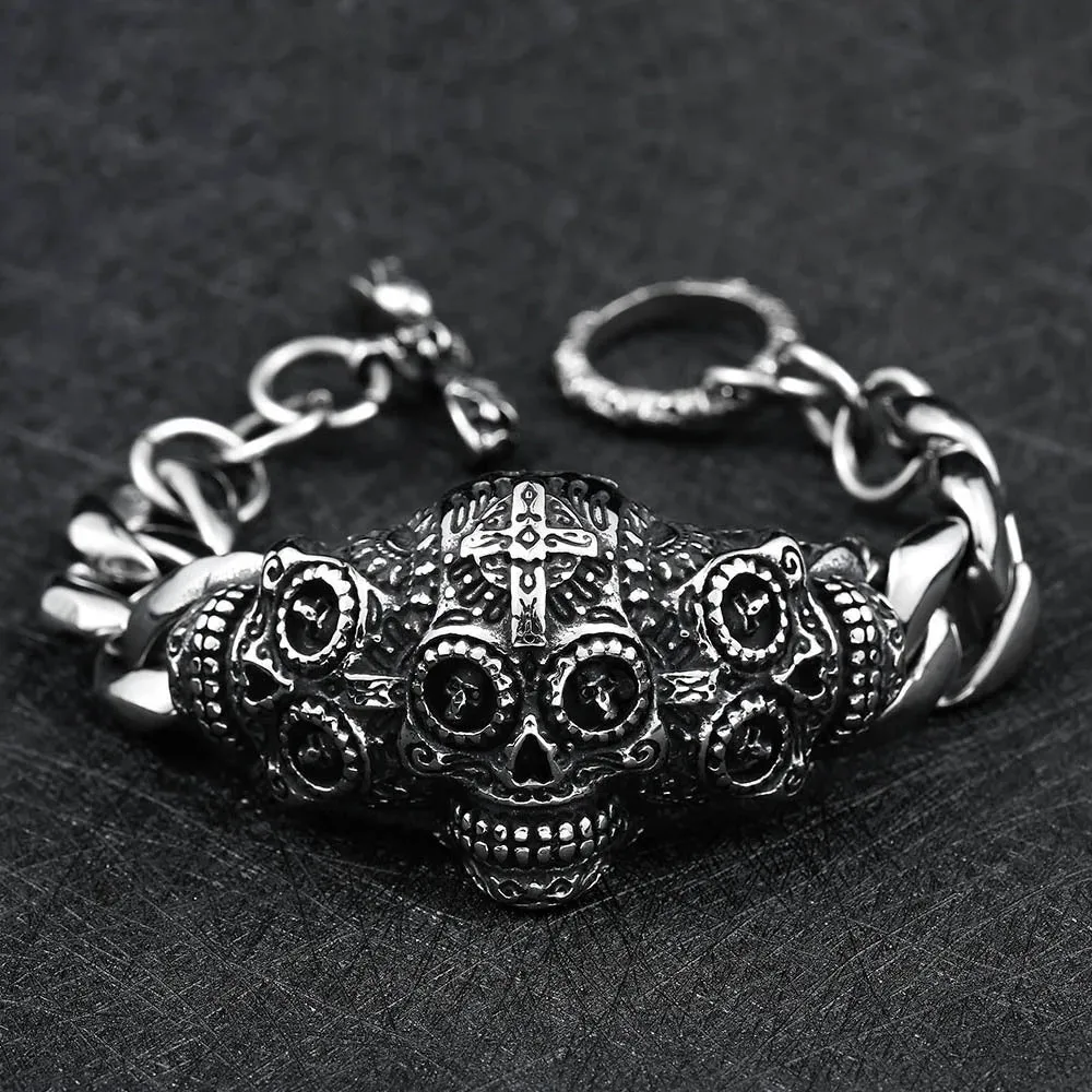 Gothic Garden Flower Skull Bracelet