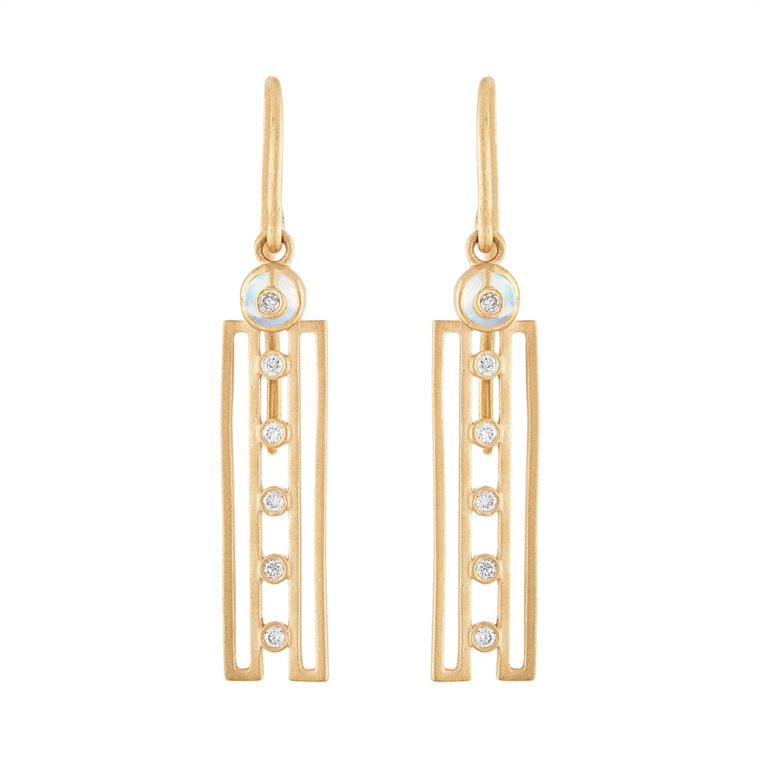 HARMONY EARRINGS WITH MOONSTONES, DIAMONDS AND 14K GOLD