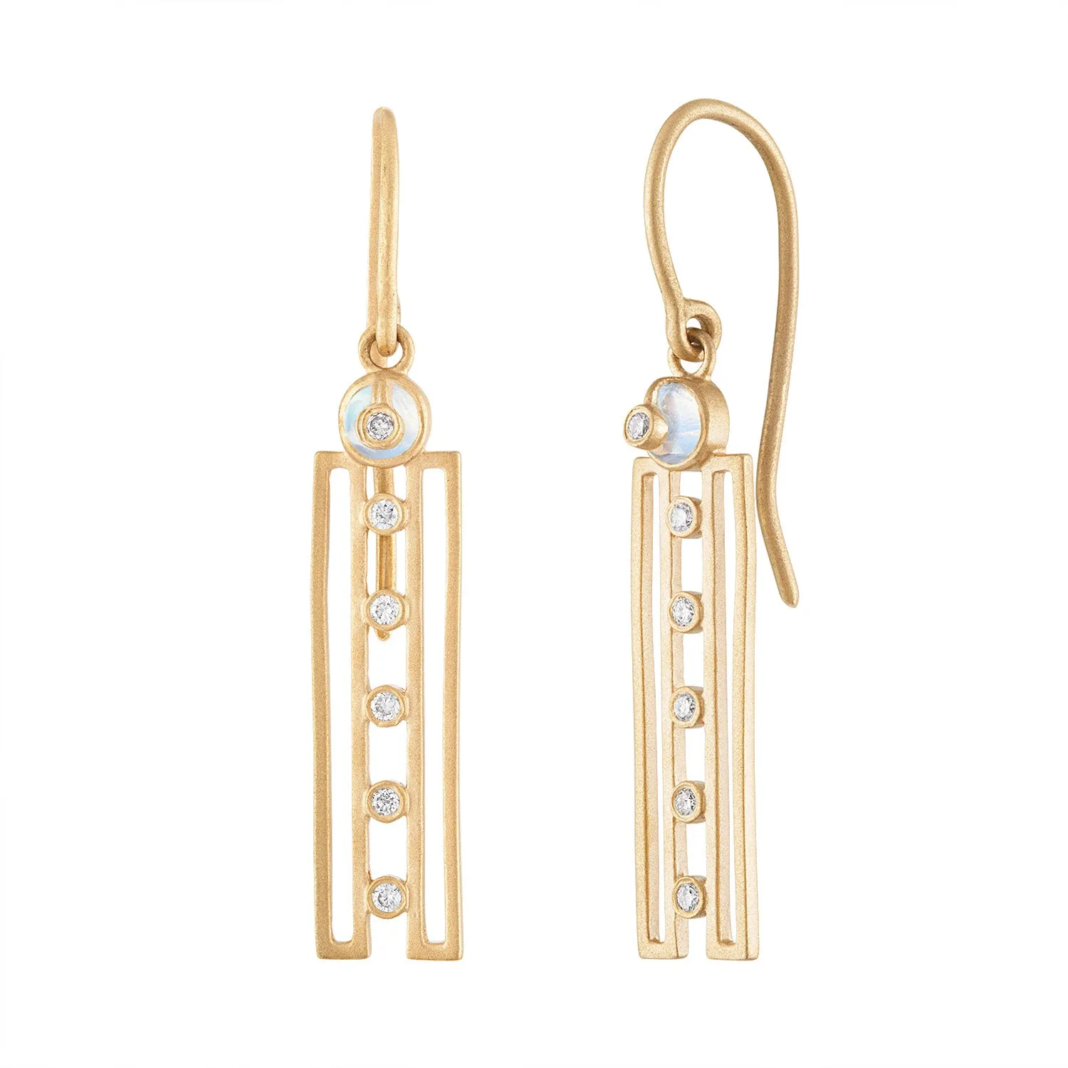 HARMONY EARRINGS WITH MOONSTONES, DIAMONDS AND 14K GOLD