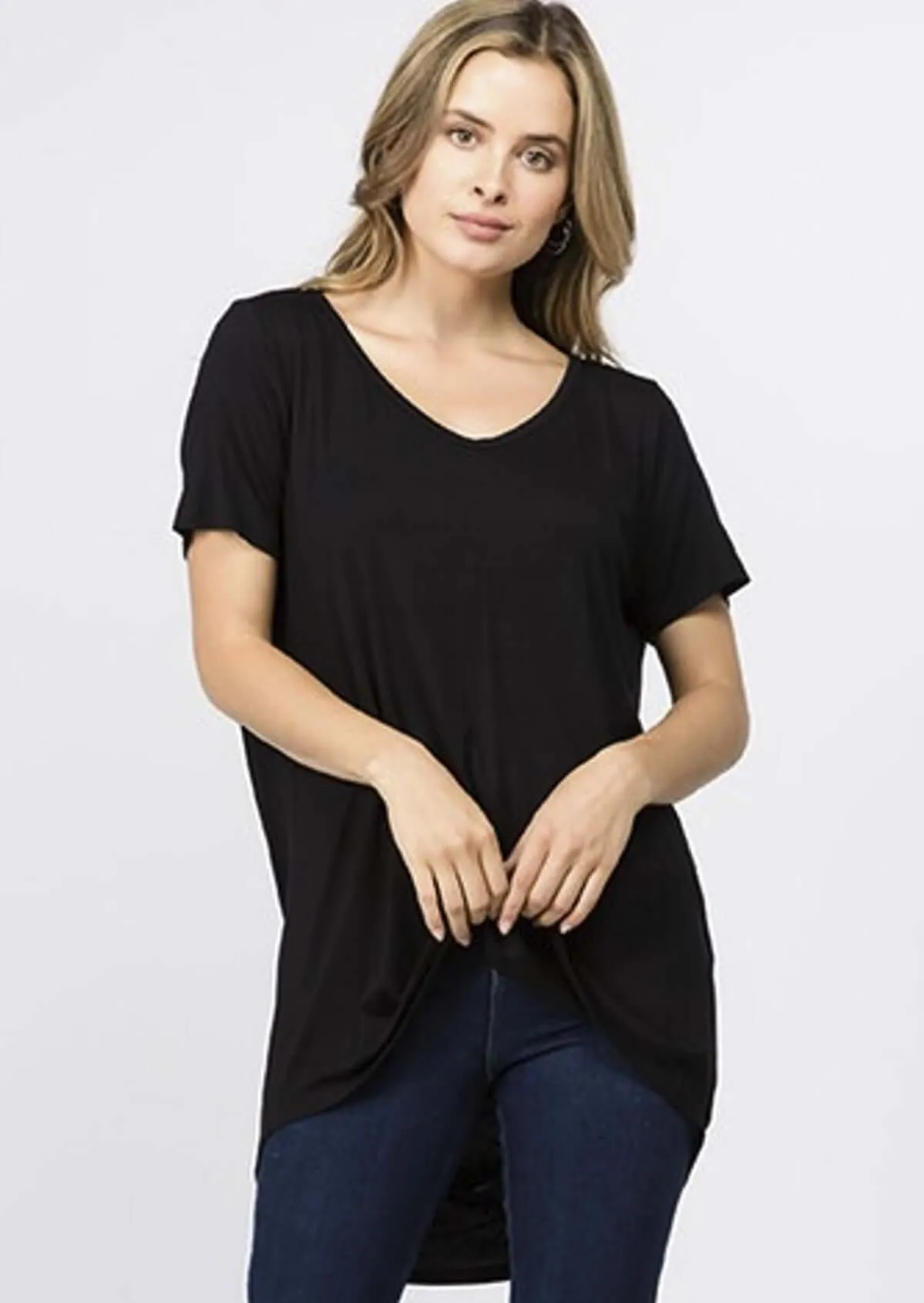 High Low Back Drop Tunic Tee Made in USA