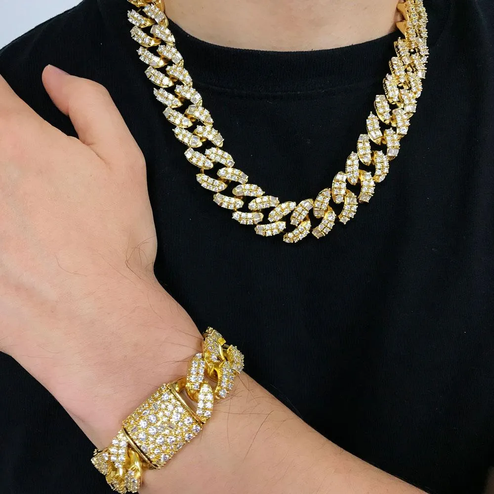 Ice Medley Cuban Bling Bling Bracelet 20MM White/Yellow Gold