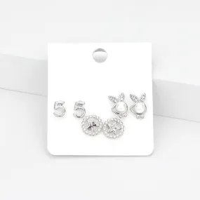 iLLASPARKZ 3Pairs - Pearl Playboy bunny star stud earrings