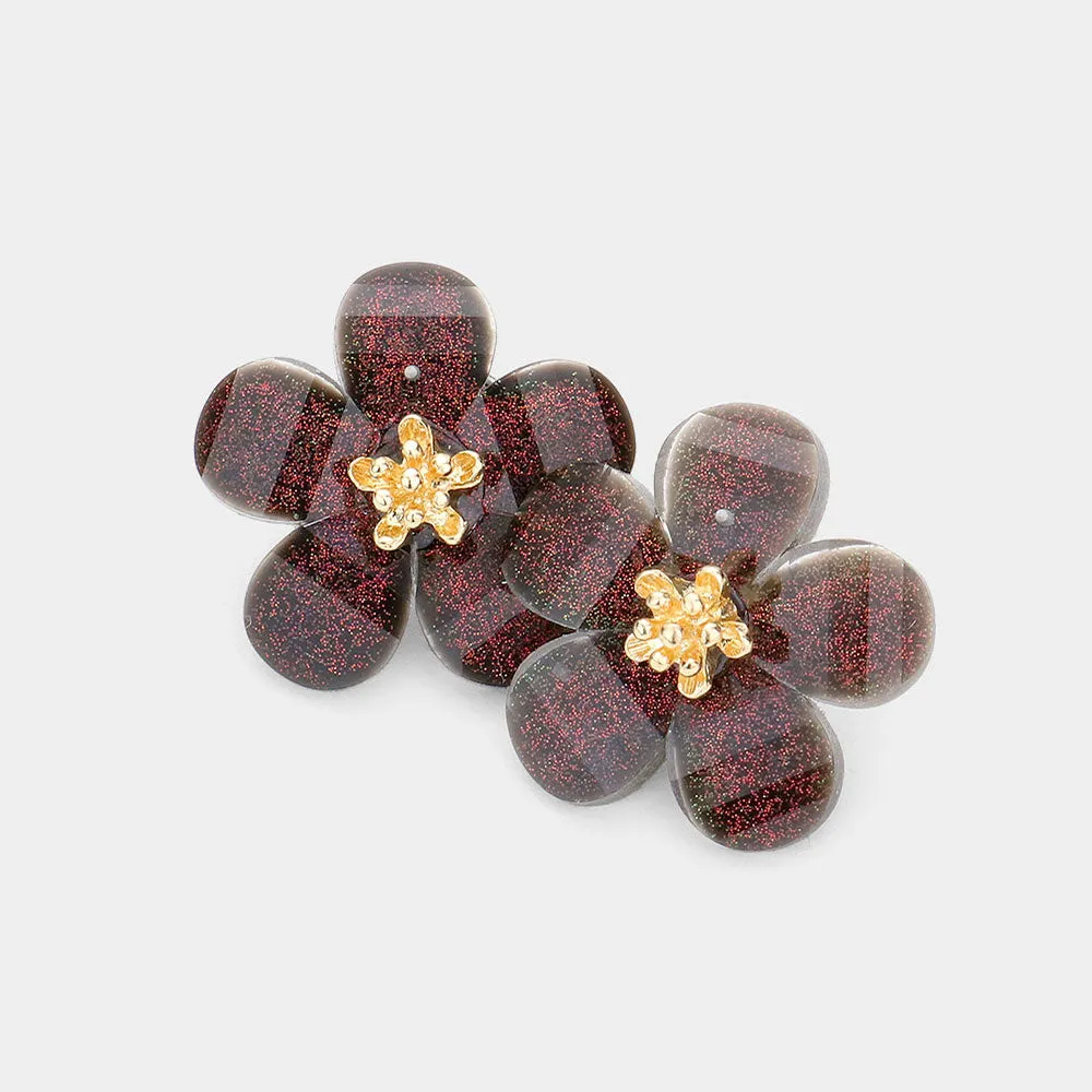 iLLASPARKZ Glittered Resin Flower Stud Earrings