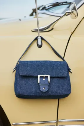 Indigo Blue Denim Buckle Detail Shoulder Bag