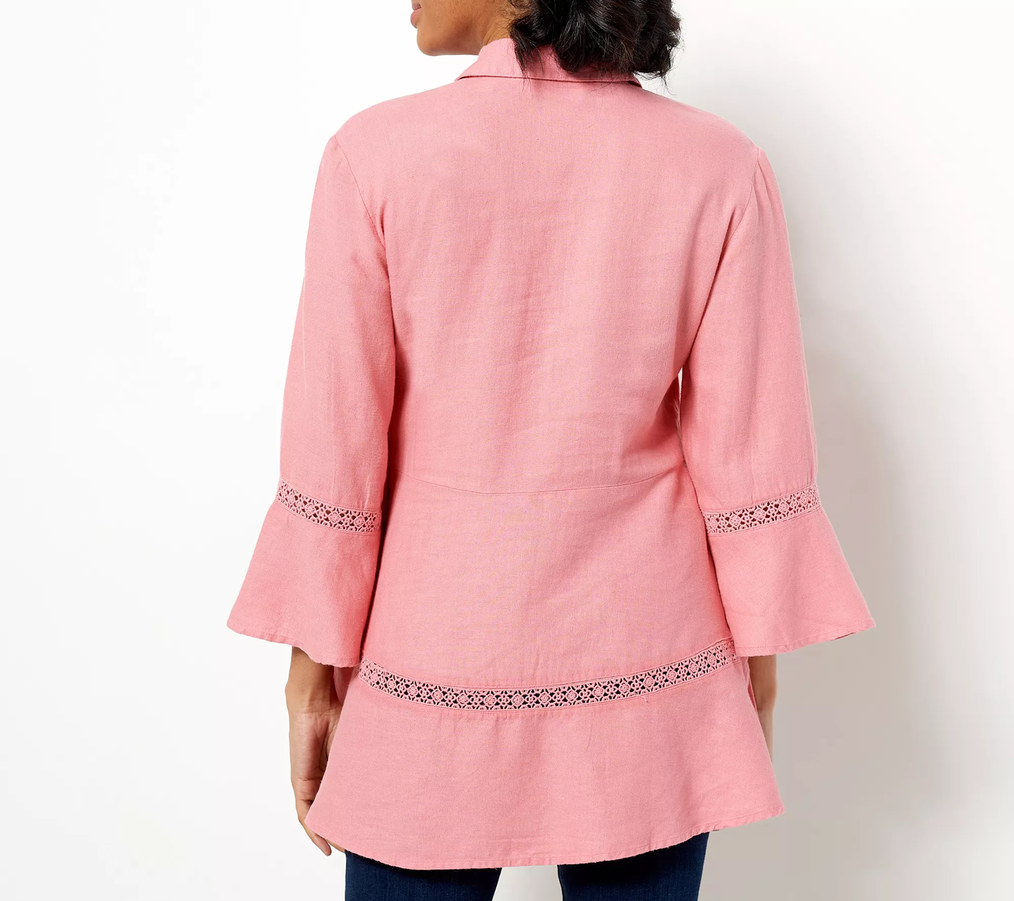 Isaac Mizrahi Live! Bridgehampton Linen Tunic w/ Lace Trim