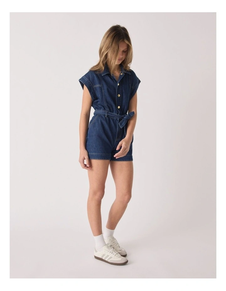 Kelly Denim Romper in Blue