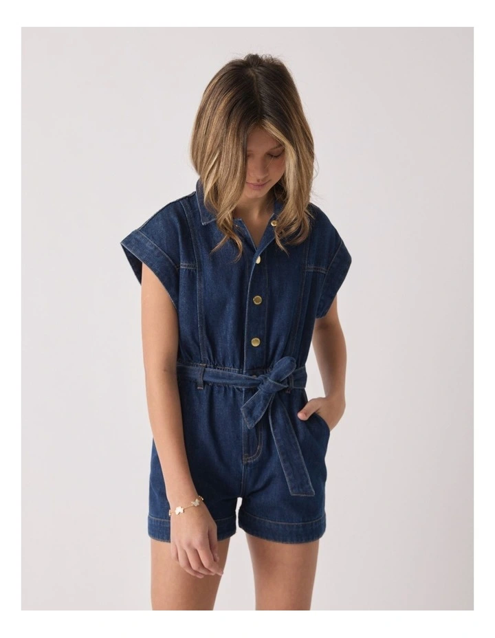 Kelly Denim Romper in Blue