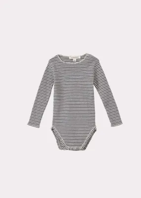 Kids Caramel HANAU BABY COTTON ROMPER - GREY/ECRU STRIPE