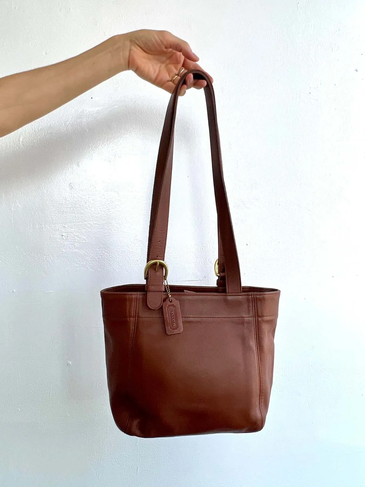 Leather Coach Shoulder Bag - Cognac