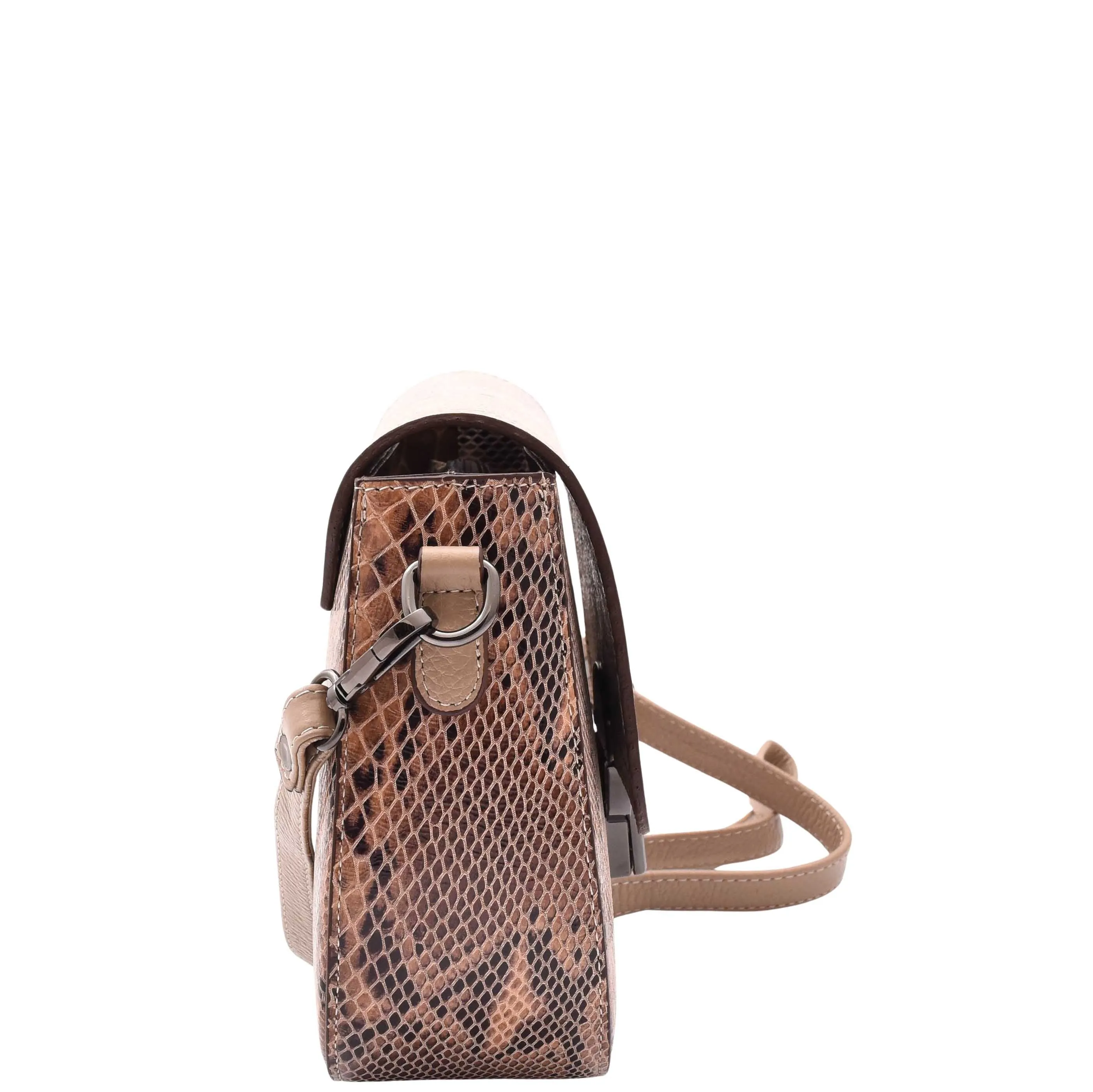 Leather Small Size Cross Body Bag for Women Snake Print Zora Taupe