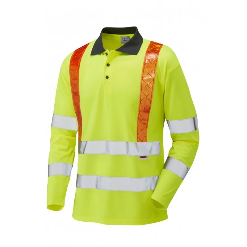 Leo Workwear P07 Bickleton EcoViz Hi-Vis Sleeved Yellow Polo Shirt with Braces