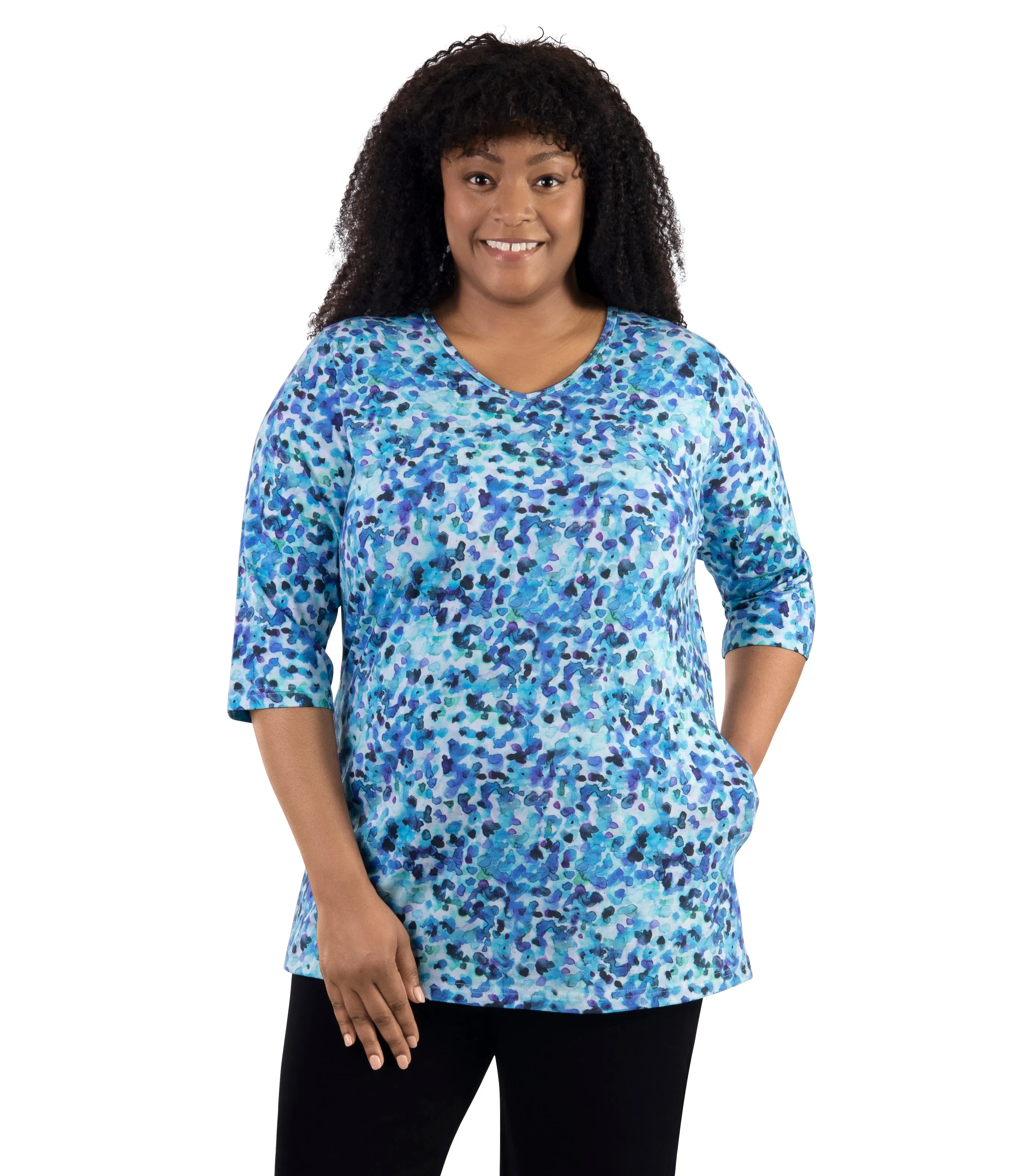 LifeStyle Cotton 3/4 Sleeve Pocketed Tunic Monet Print