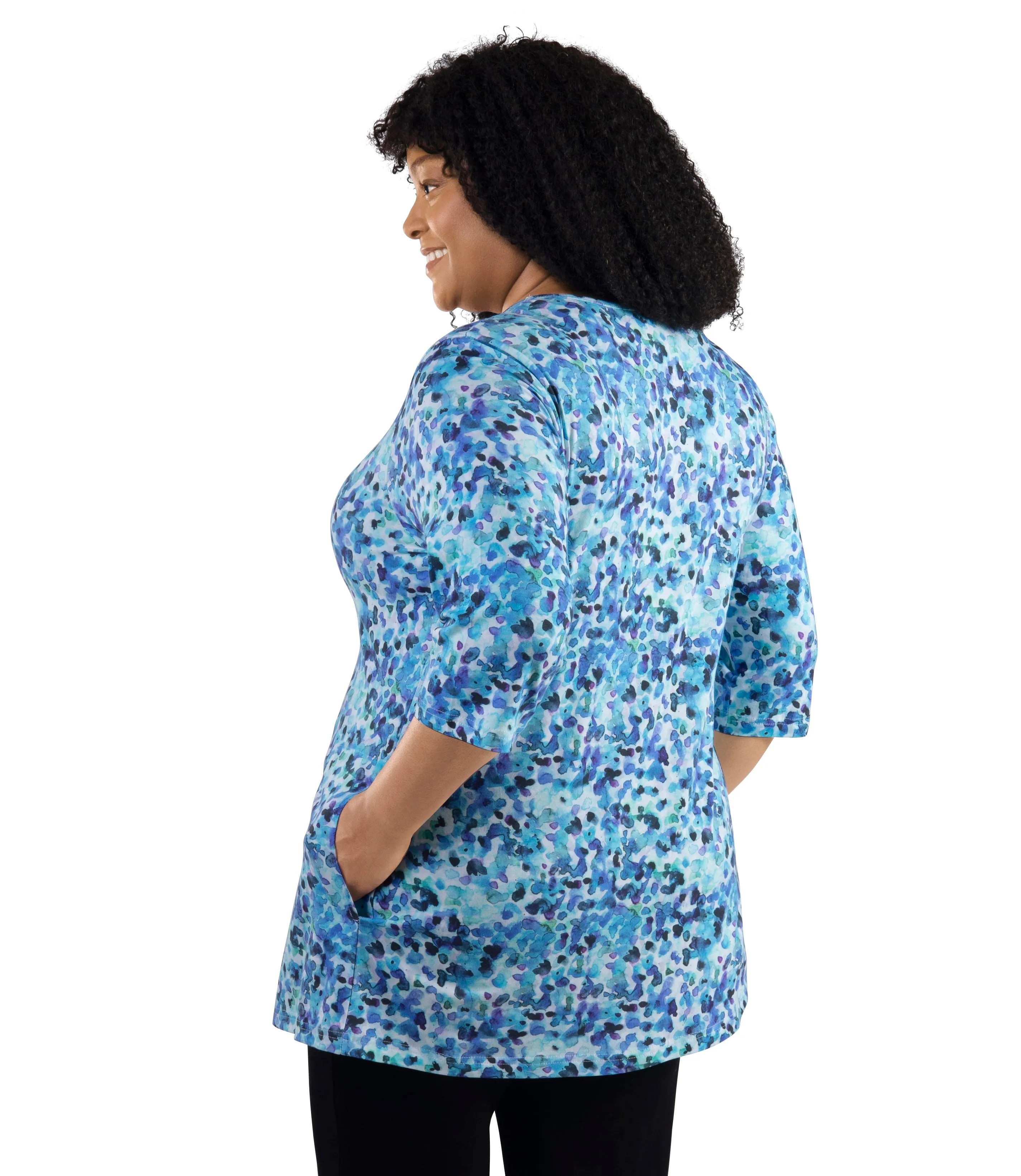 LifeStyle Cotton 3/4 Sleeve Pocketed Tunic Monet Print