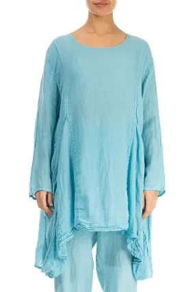 Longer Sides Ice Blue Gauze Linen Tunic