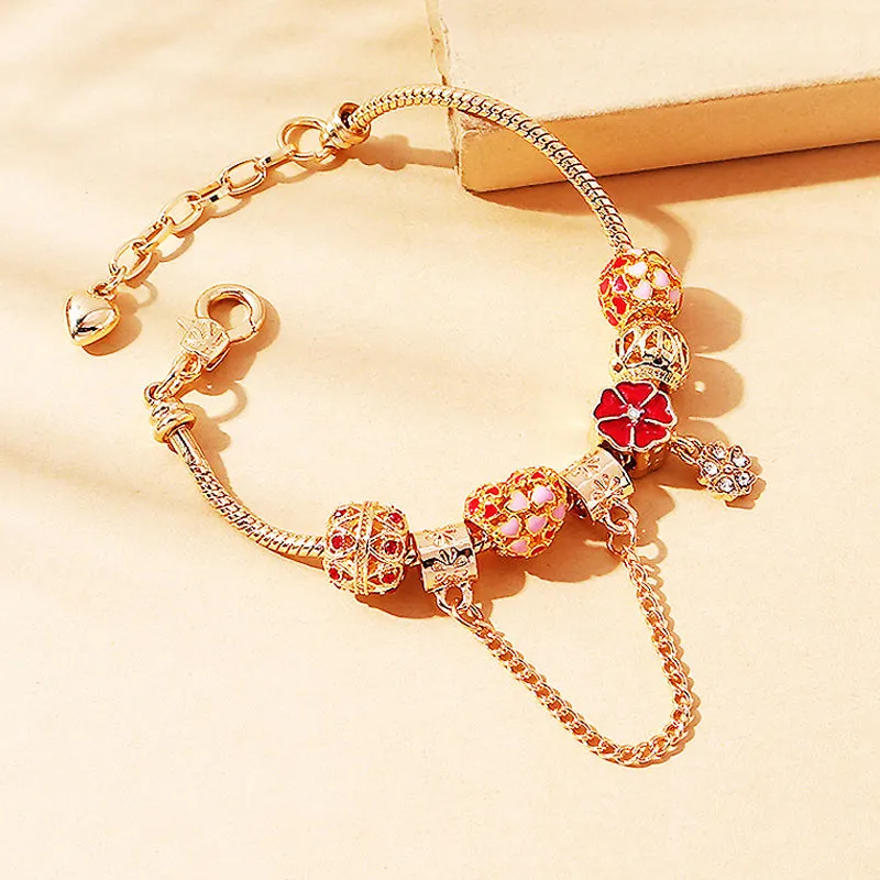 Luxe6101 - Flower Heart Charm Bracelet