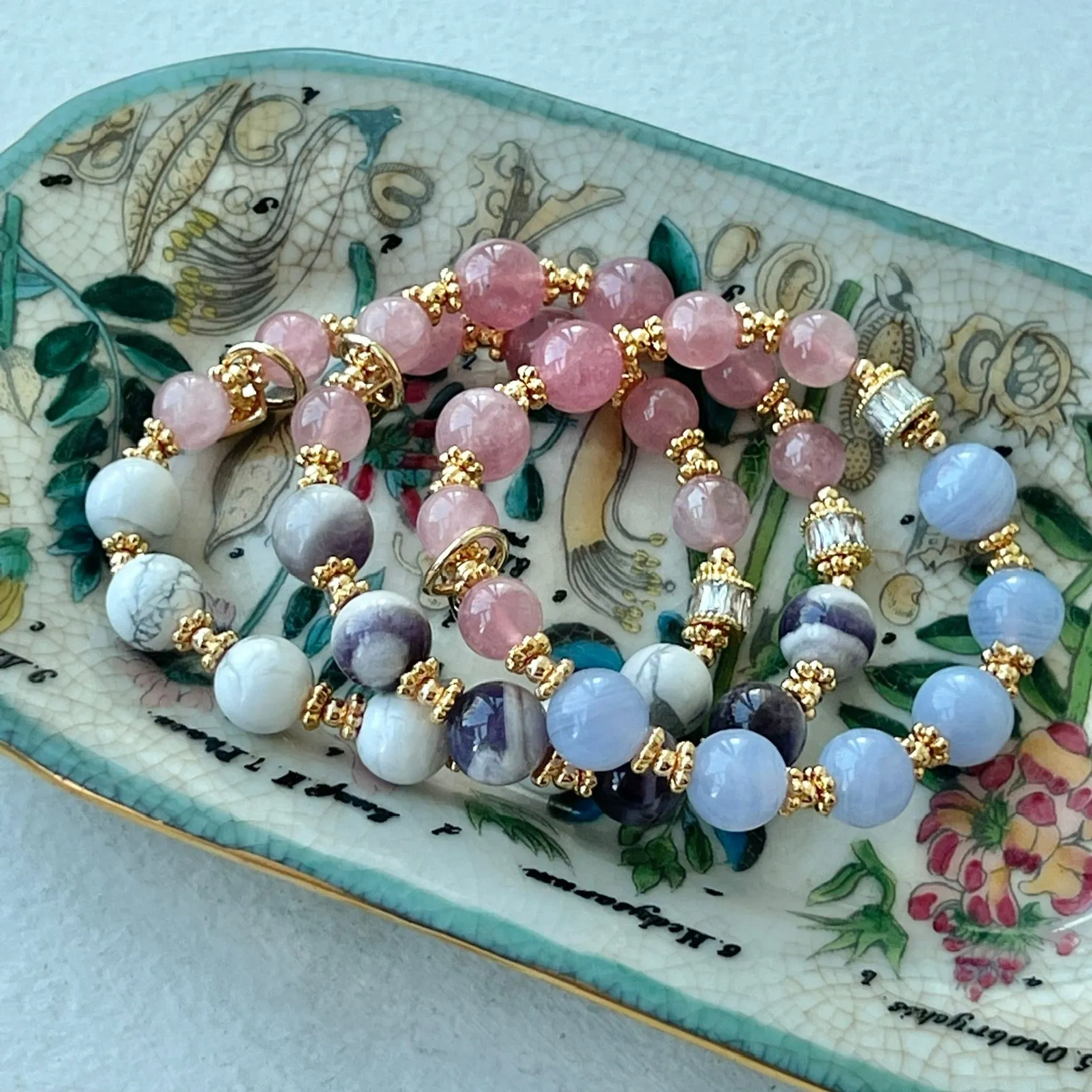 Madagascar Rose Quartz & Howlite Moon Bracelet