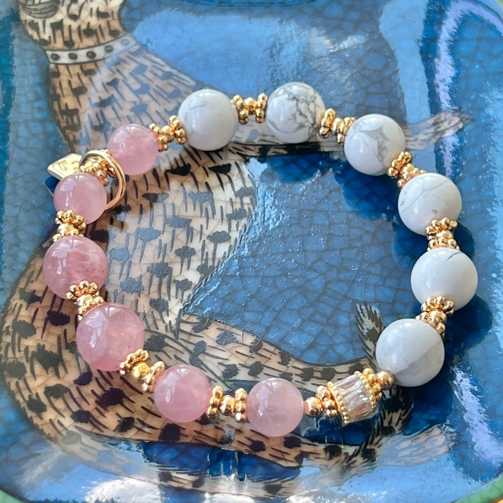 Madagascar Rose Quartz & Howlite Moon Bracelet