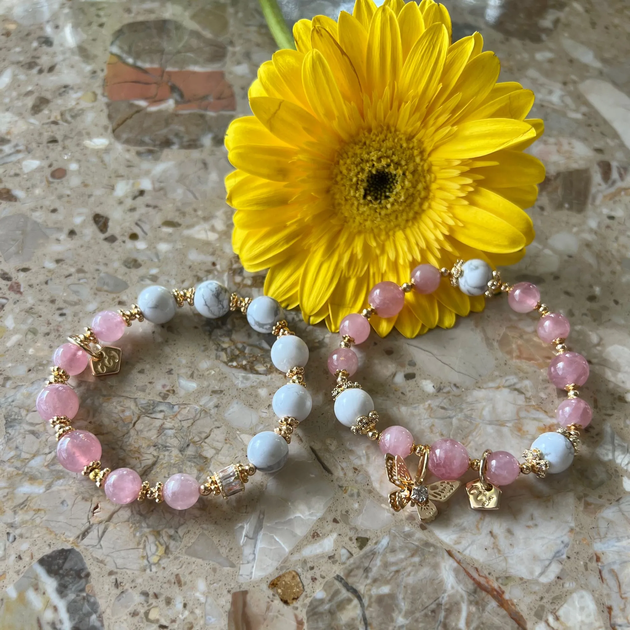 Madagascar Rose Quartz & Howlite Moon Bracelet