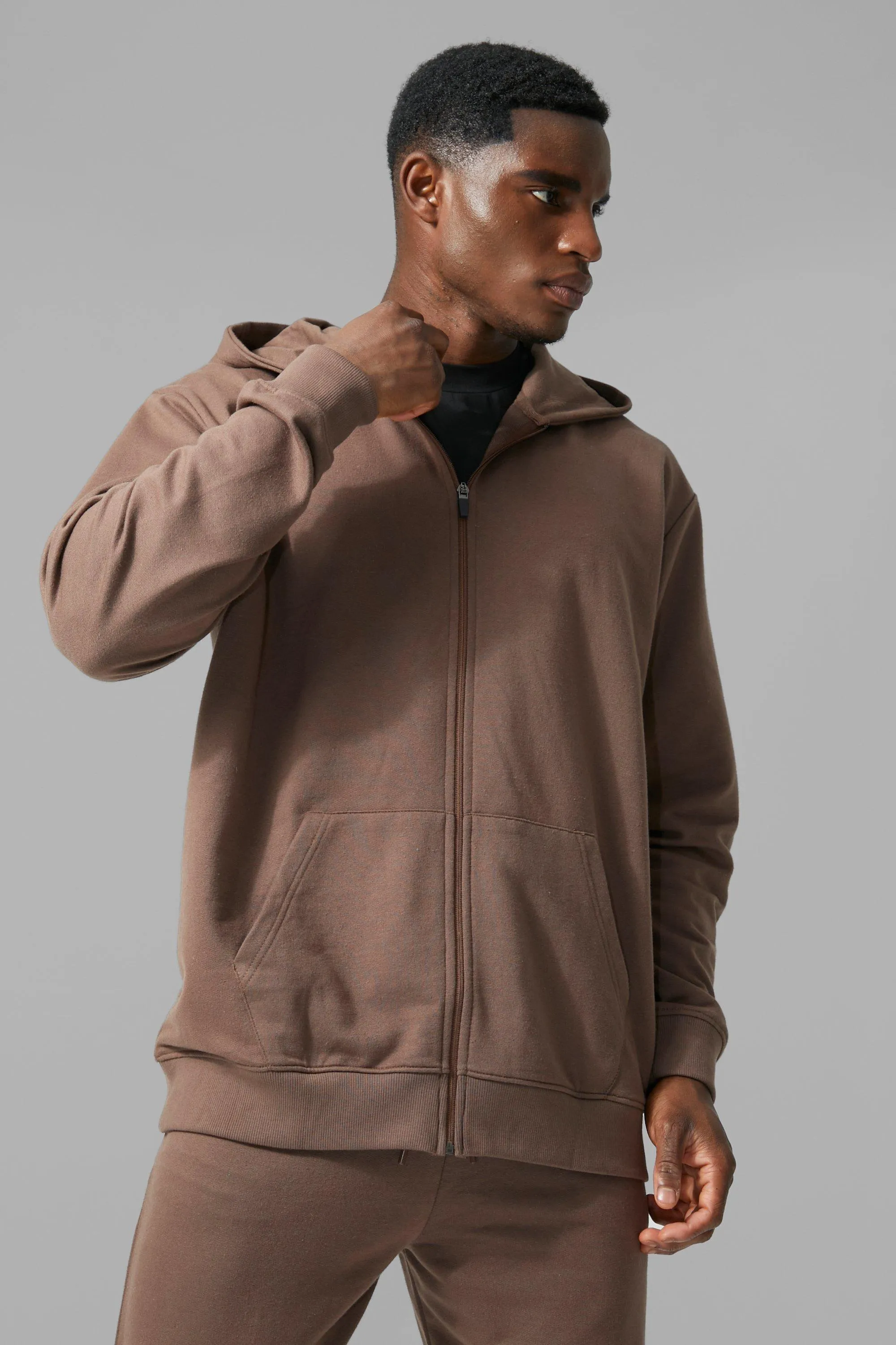 Man Active Oversized Zip Through Hoodie | boohooMAN UK