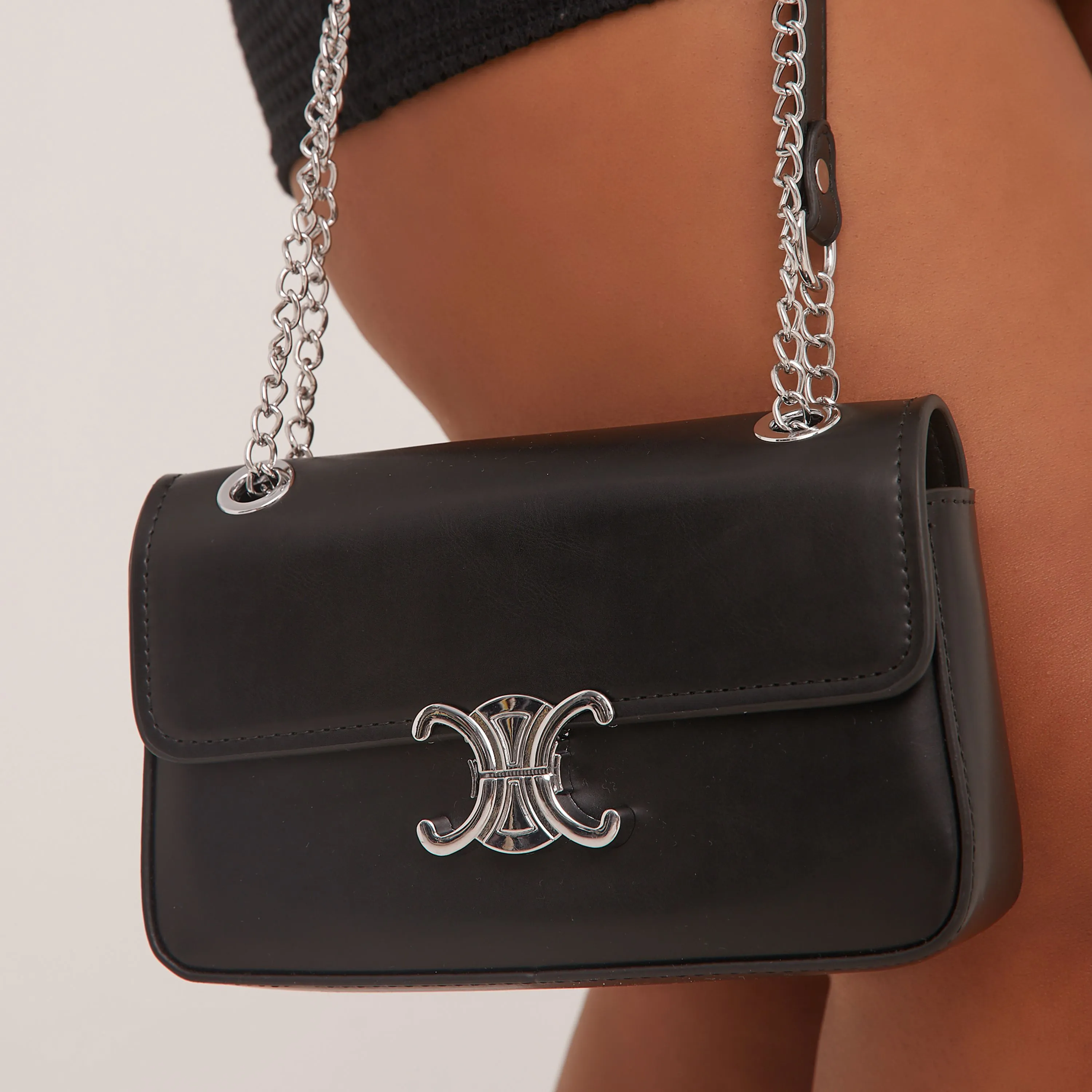 Melissa Logo Detail Chain Strap Cross The Body Bag In Black Faux Leather