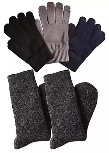 Mens 1 Pack of Heavy Thermal Sock & Pack of 3 Gloves | Kaleidoscope