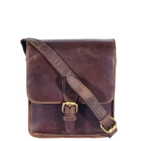 Mens Casual Real Leather Cross Body Organiser Bag NAPLES Brown