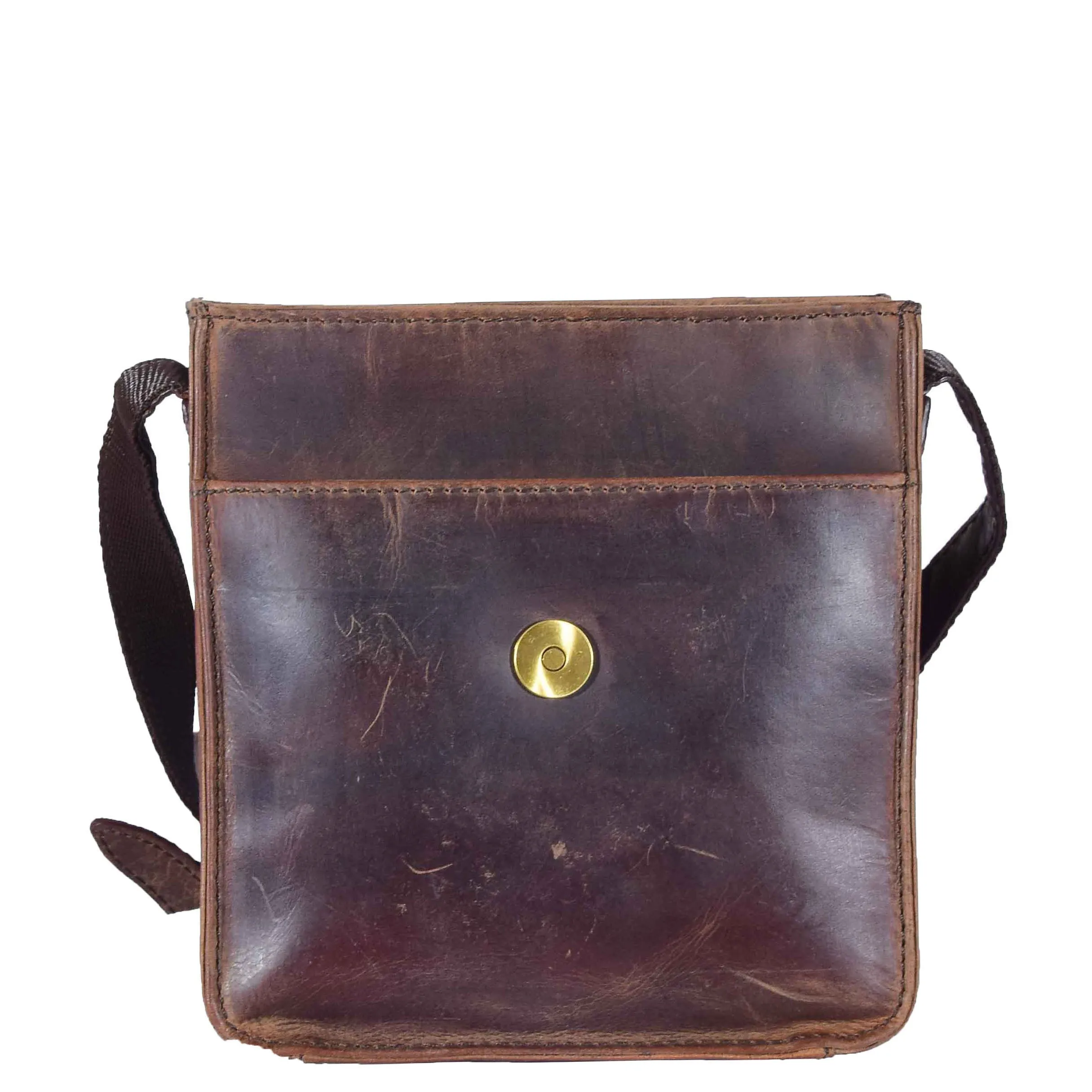 Mens Casual Real Leather Cross Body Organiser Bag NAPLES Brown