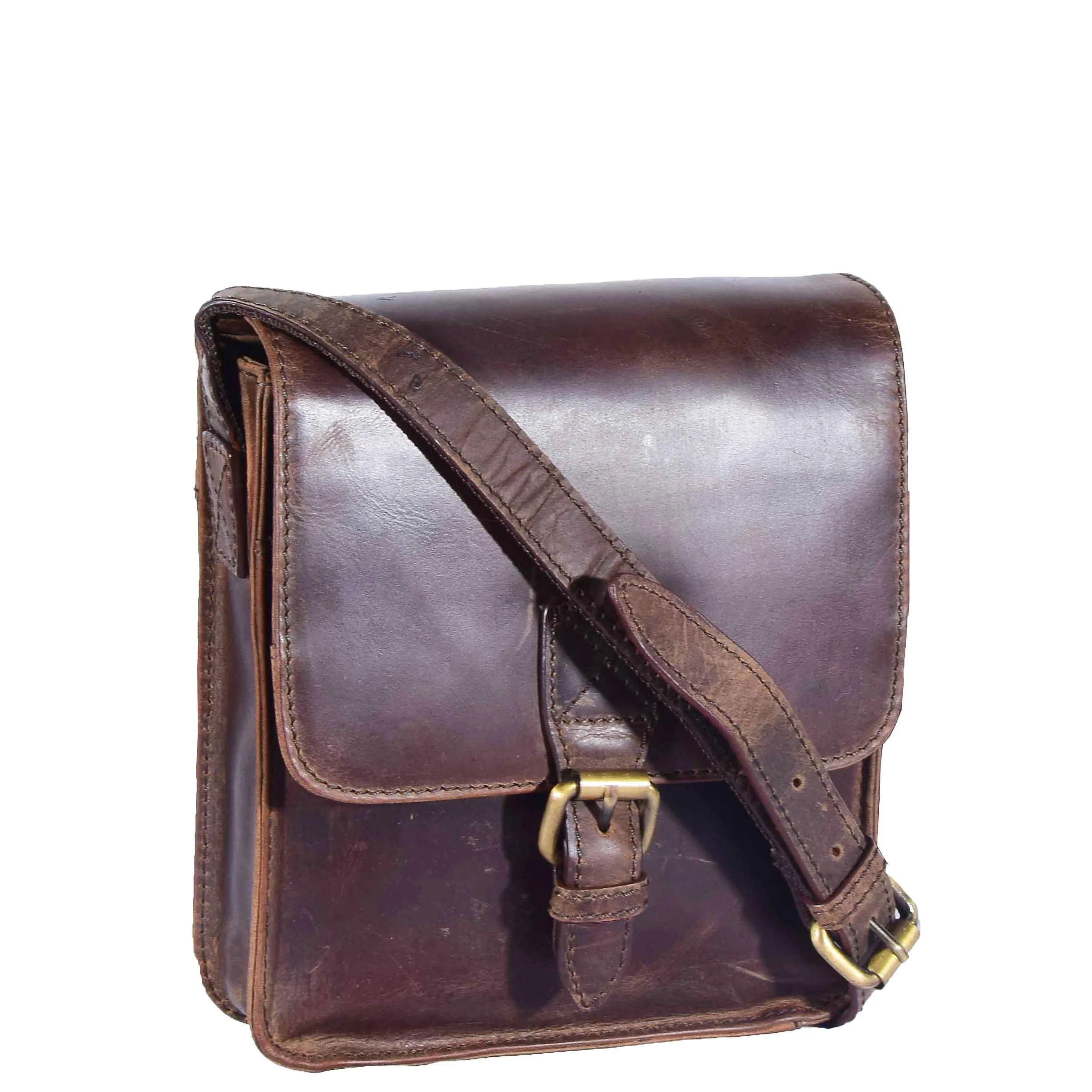 Mens Casual Real Leather Cross Body Organiser Bag NAPLES Brown