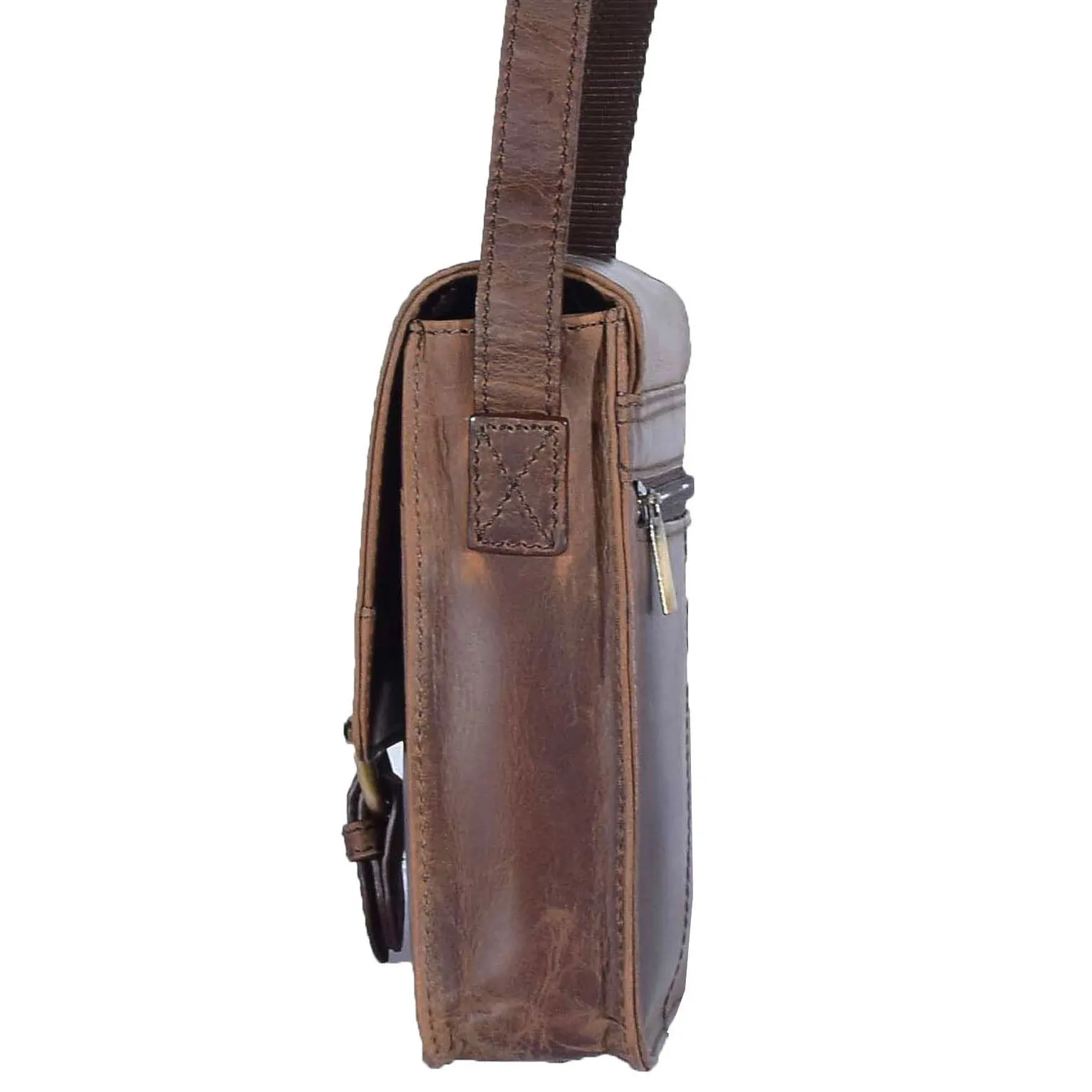 Mens Casual Real Leather Cross Body Organiser Bag NAPLES Brown