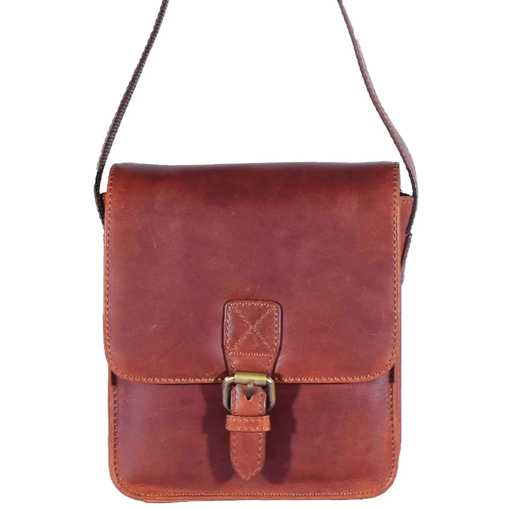 Mens Casual Real Leather Cross Body Organiser Bag NAPLES Tan